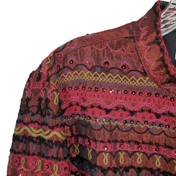 Chico's L Size 2 Jacket Blazer Embellished Beaded Sequins Embroidered Fitted - Picture 4 of 6